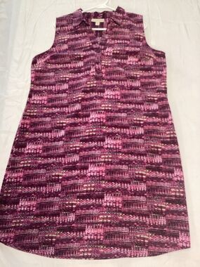 Dana Buchman Pink & Purple Patterned Sleeveless collared Shift Dress